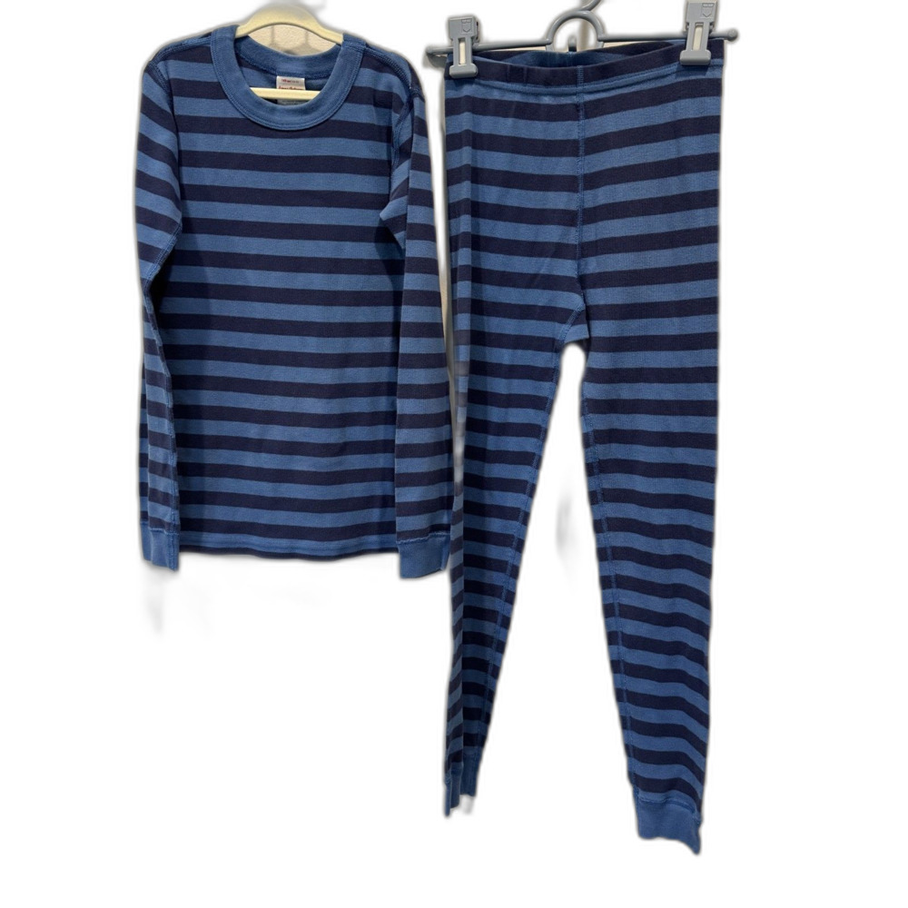 Hanna Andersson Pajama Set Organic Cotton PJs Striped Blue Kids sz 10 140 cm